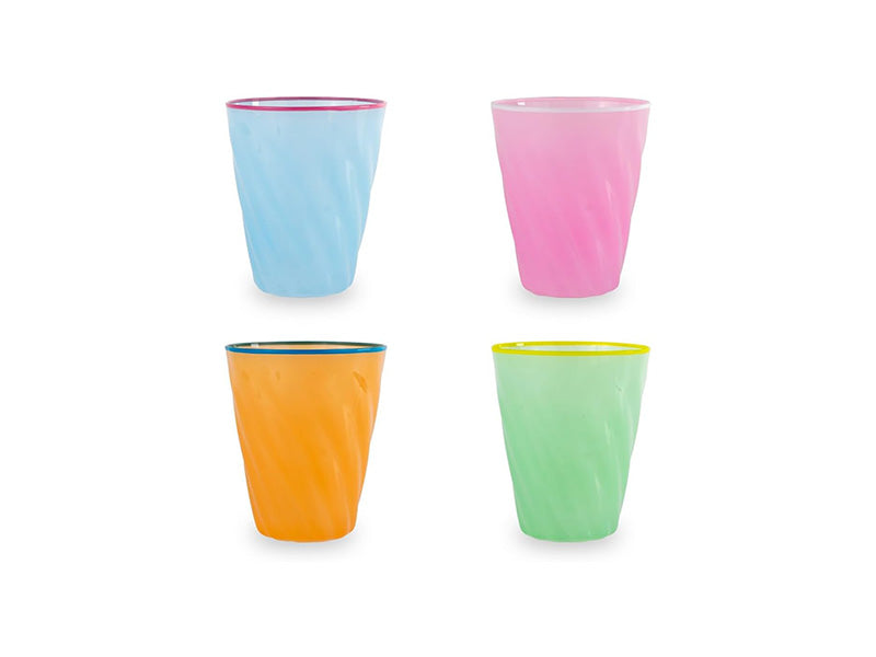 Set 4 bicchieri in vetro con bordi colorati. Capacità 200ml WD Lifestyle