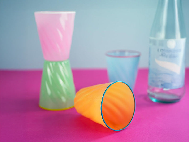 Set 4 bicchieri in vetro con bordi colorati. Capacità 200ml WD Lifestyle