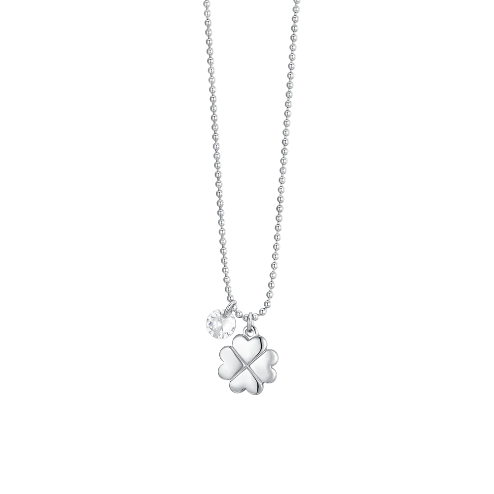 Collana donna in acciaio quadrifoglio e zircone - Luca Barra