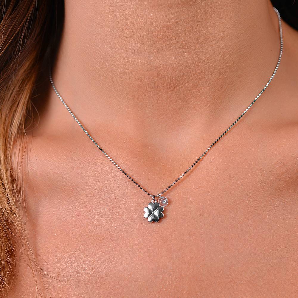 Collana donna in acciaio quadrifoglio e zircone - Luca Barra