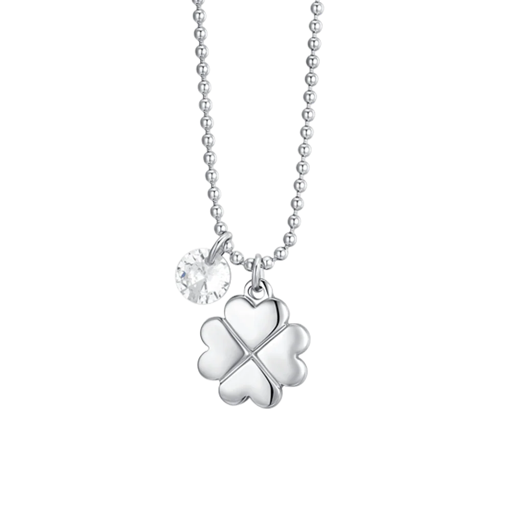 Collana donna in acciaio quadrifoglio e zircone - Luca Barra
