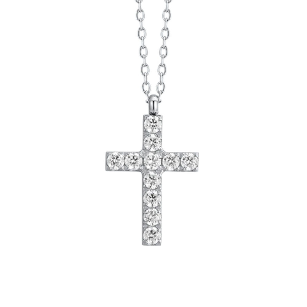 Collana donna in acciaio con croce e zirconi bianchi - Luca Barra