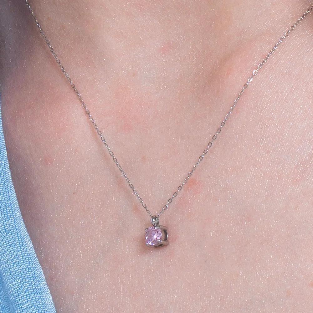 Collana punto luce donna in acciaio con zircone rosa - Luca Barra