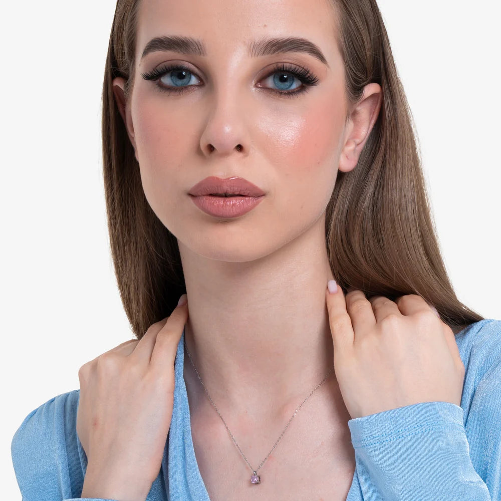 Collana punto luce donna in acciaio con zircone rosa - Luca Barra