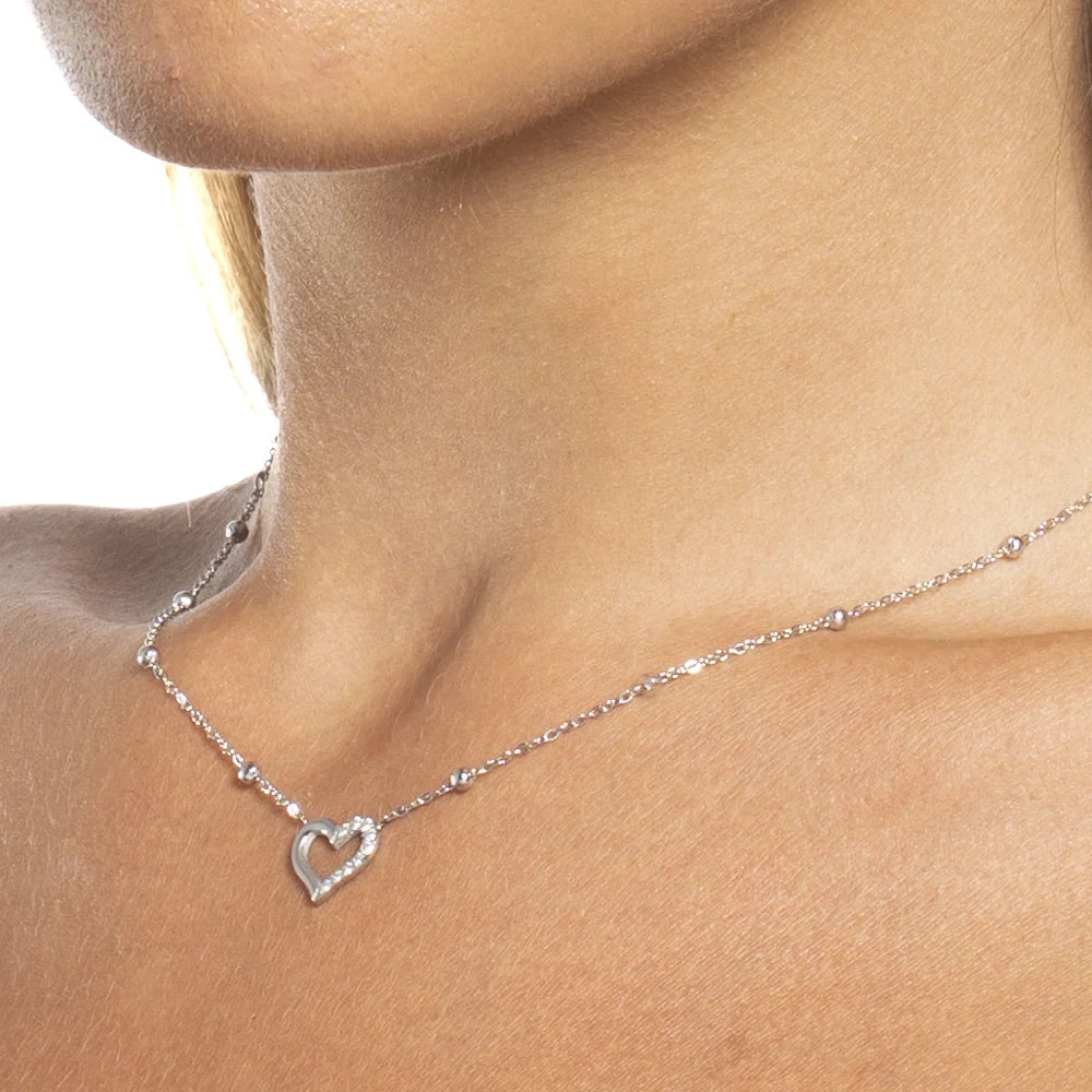 Collana donna in acciaio con cuore e punti luce in zircone bianco - Luca Barra