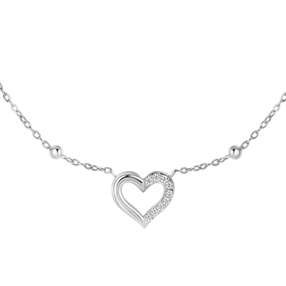 Collana donna in acciaio con cuore e punti luce in zircone bianco - Luca Barra
