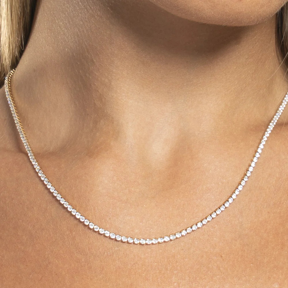 Collana tennis donna in acciaio con zirconi bianchi colore oro - Luca Barra
