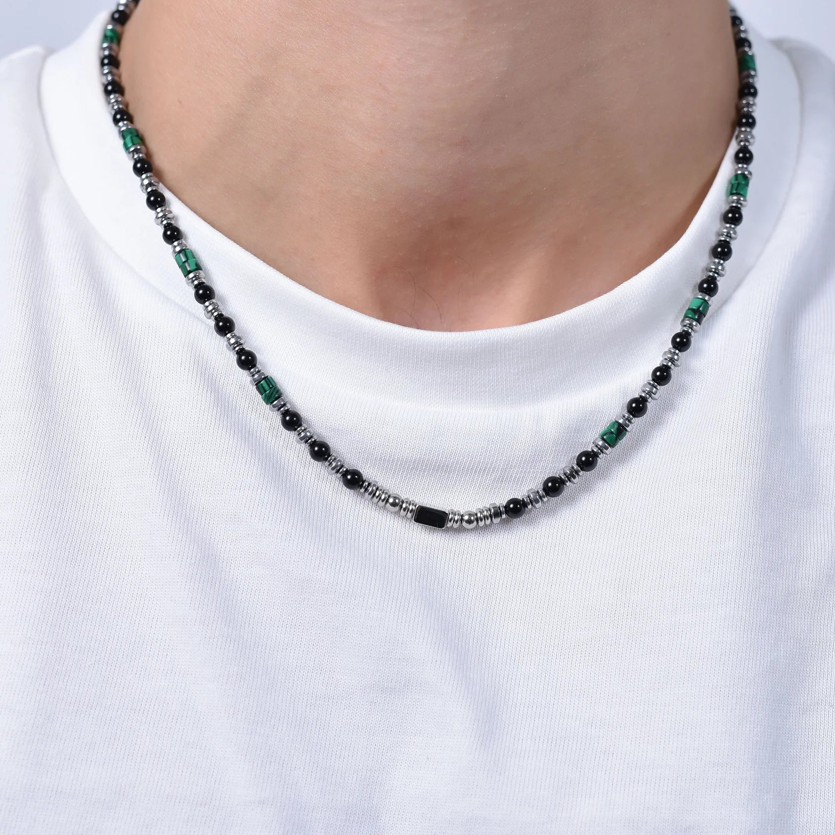 Collana uomo in acciaio agata nera - Luca Barra