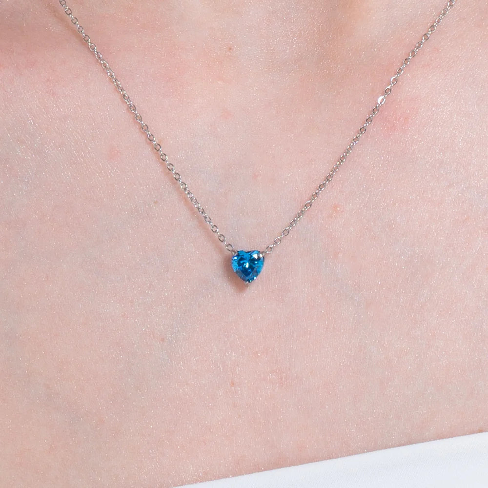 Collana donna in acciaio con cuore cristallo blu - Luca Barra