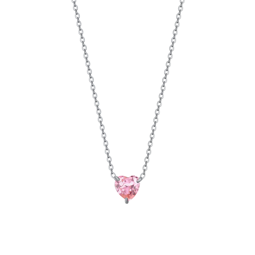 Collana donna in acciaio con cuore cristallo rosa - Luca Barra