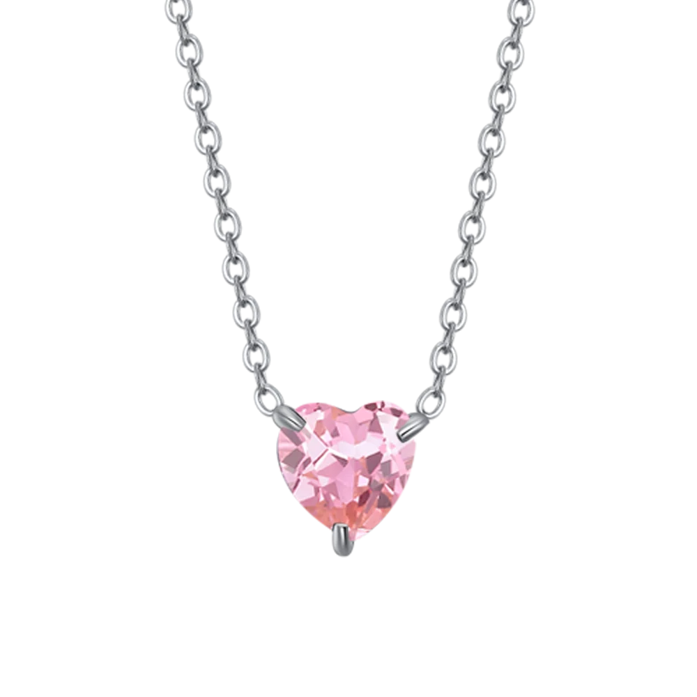 Collana donna in acciaio con cuore cristallo rosa - Luca Barra