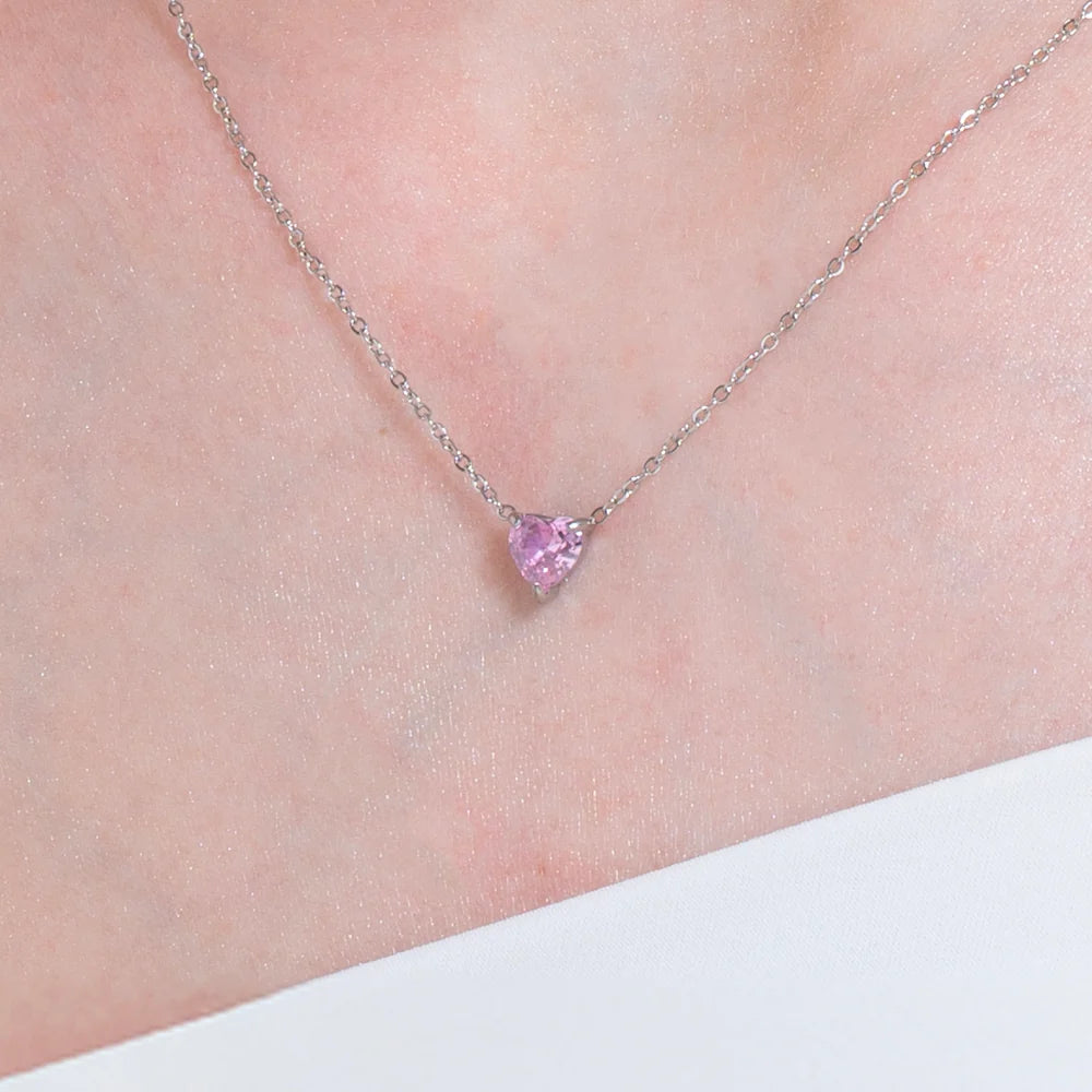 Collana donna in acciaio con cuore cristallo rosa - Luca Barra