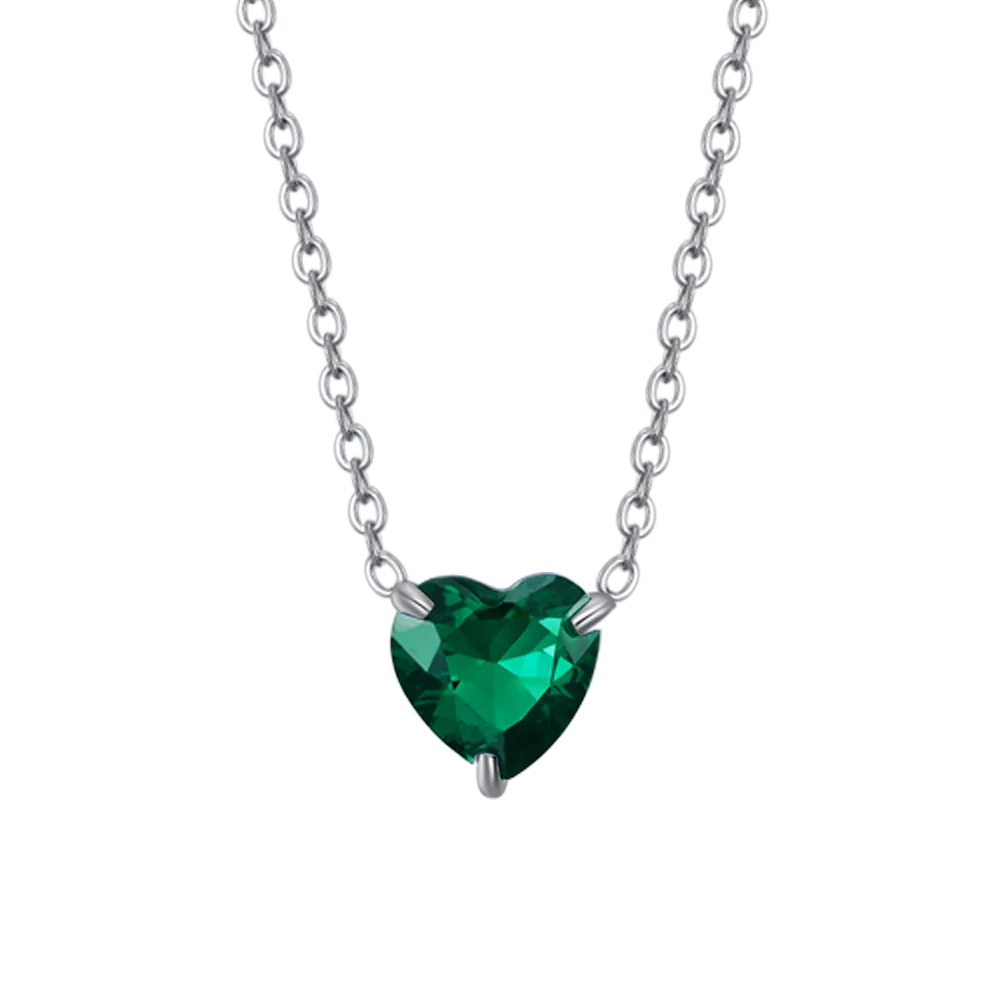 Collana donna in acciaio con cuore cristallo verde - Luca Barra