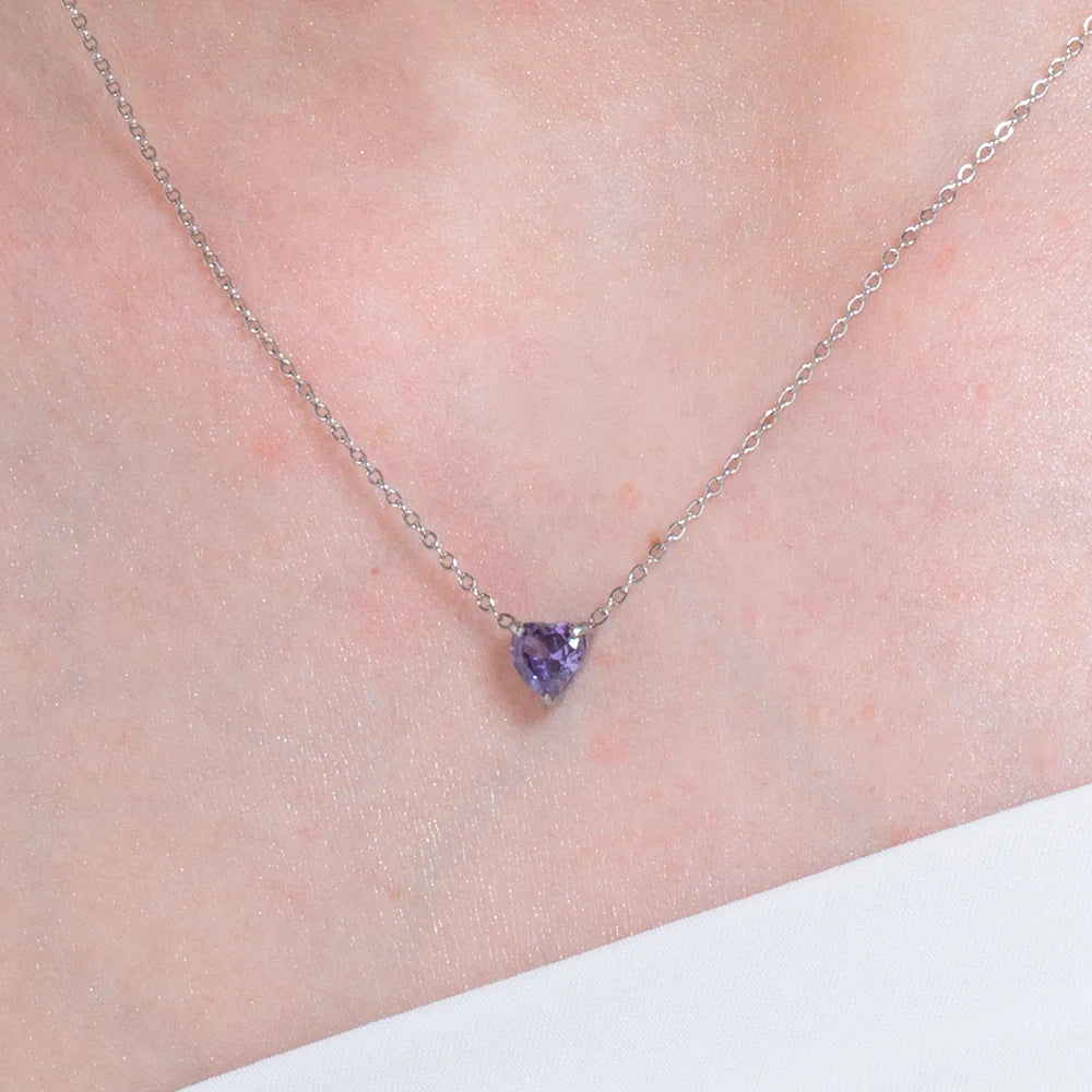 Collana donna in acciaio con cuore cristallo viola - Luca Barra