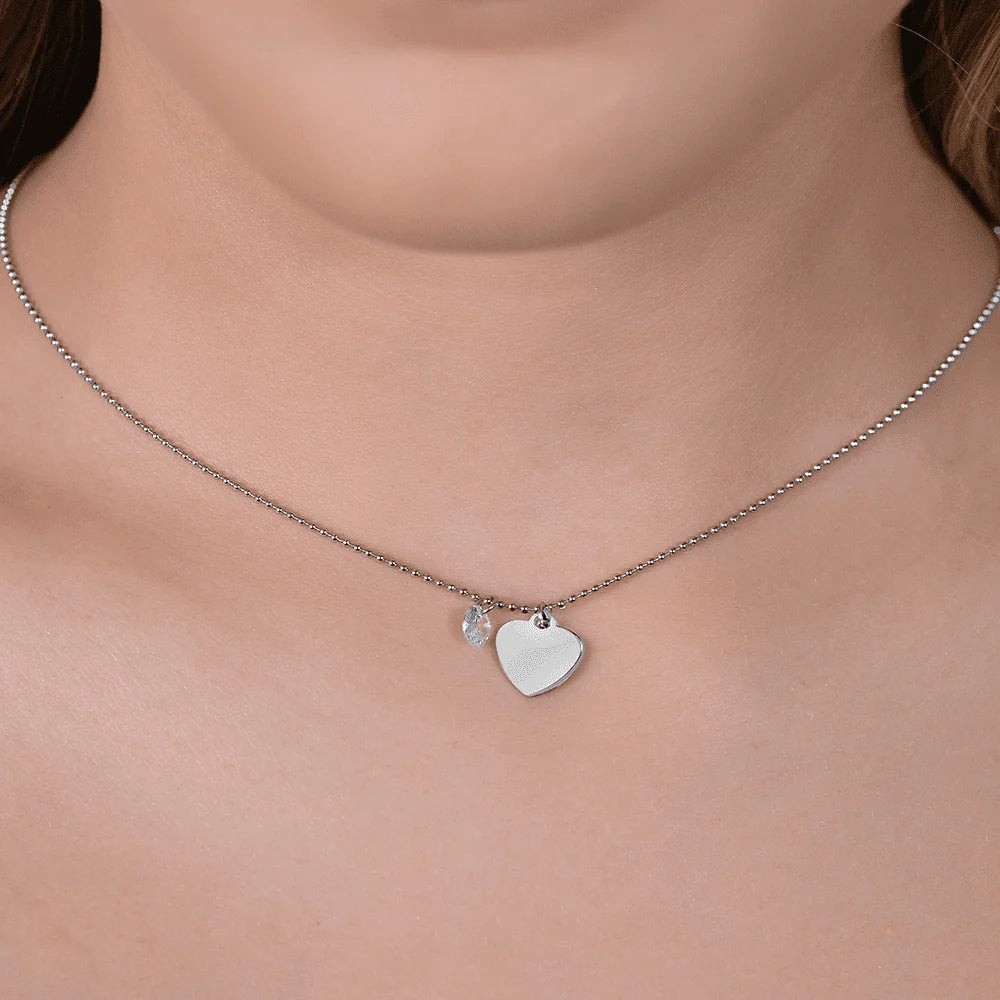 Collana donna in acciaio con cuore e zircone bianco - Luca Barra