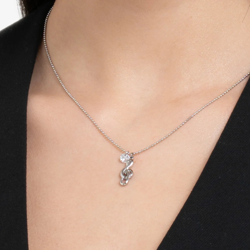Collana donna in acciaio con nota musicale e zircone bianco - Luca Barra