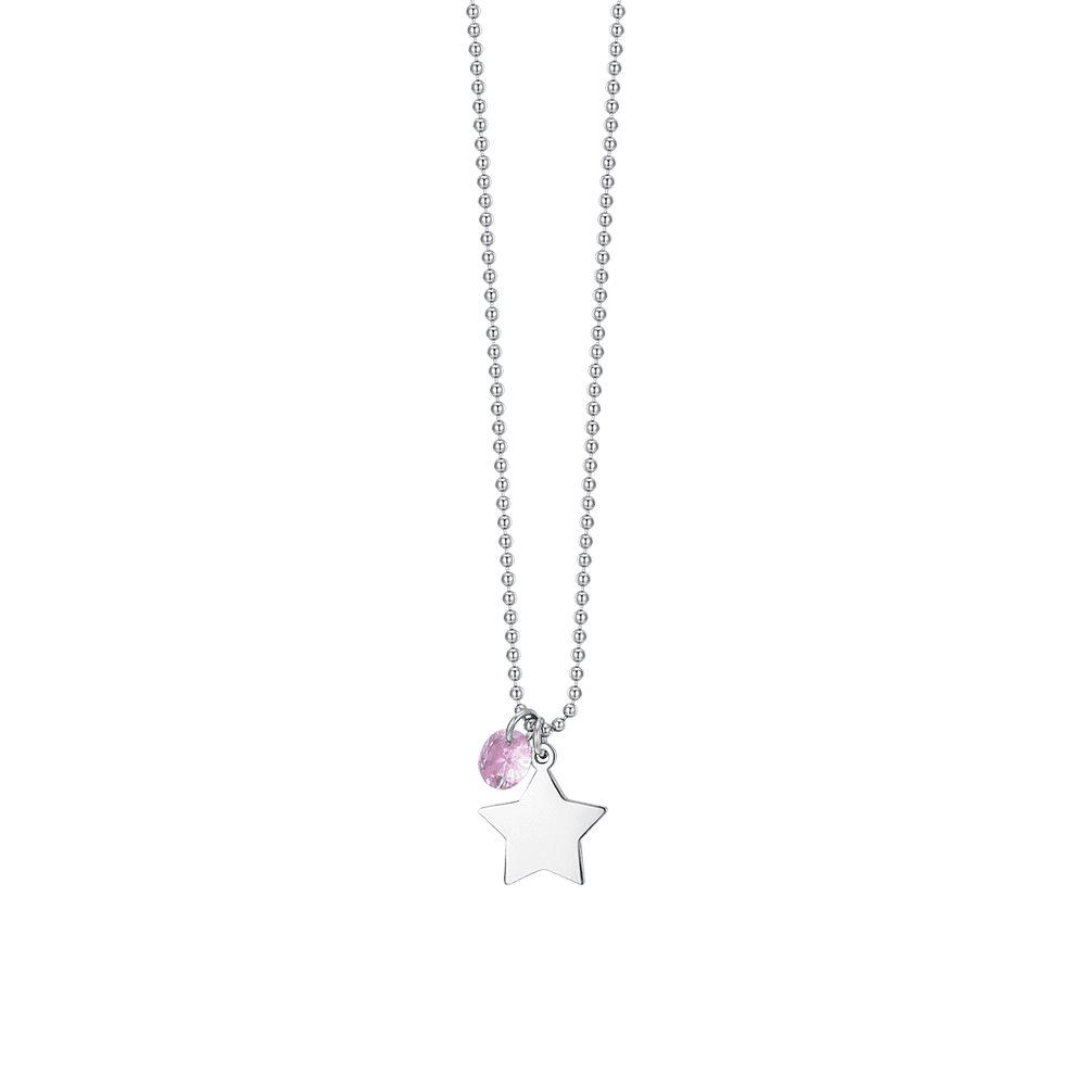 Collana donna in acciaio con stella e zircone rosa - Luca Barra