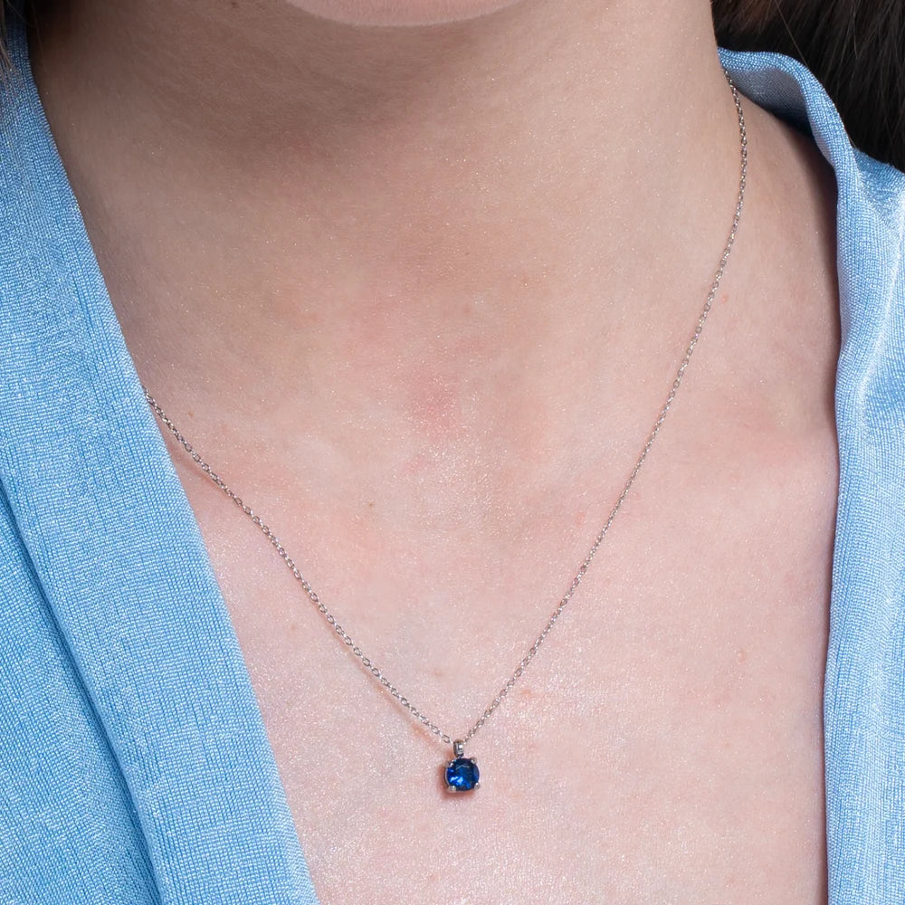 Collana punto luce donna in acciaio con zircone blu - Luca Barra