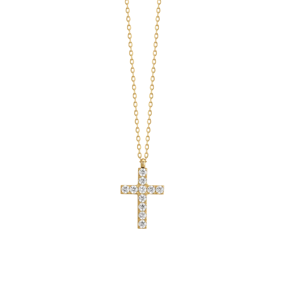 Collana donna in acciaio e IP Gold con croce e zirconi bianchi - Luca Barra