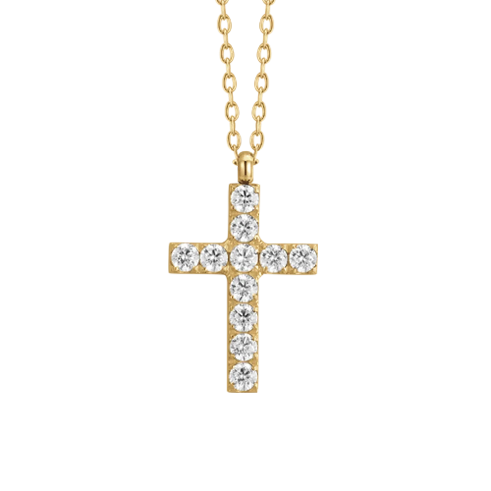 Collana donna in acciaio e IP Gold con croce e zirconi bianchi - Luca Barra