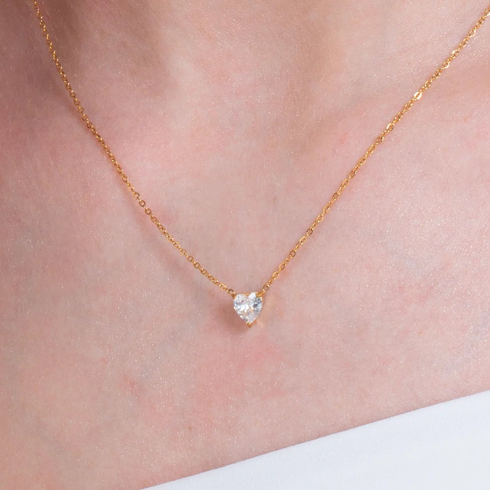 Collana donna in acciaio e IP Gold con cuore cristallo bianco - Luca Barra