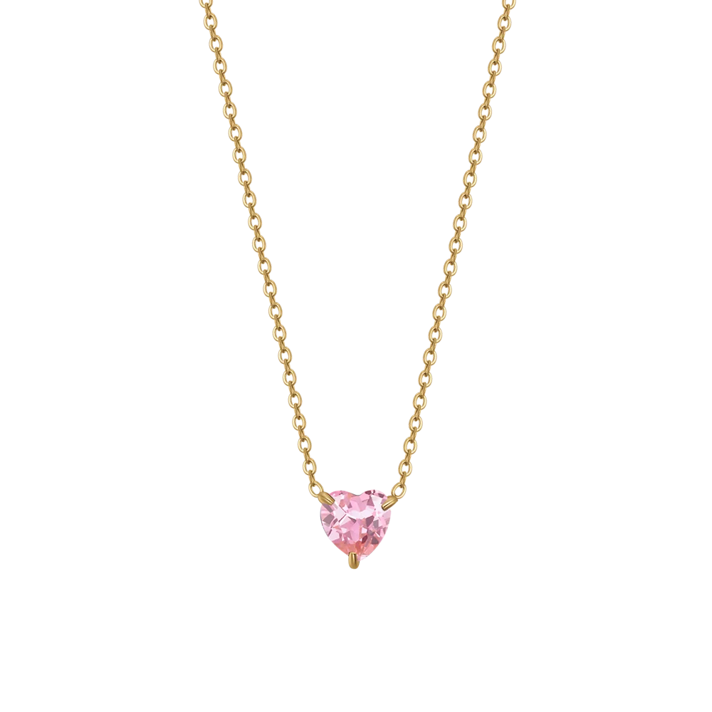 Collana donna in acciaio e IP Gold con cuore cristallo rosa - Luca Barra