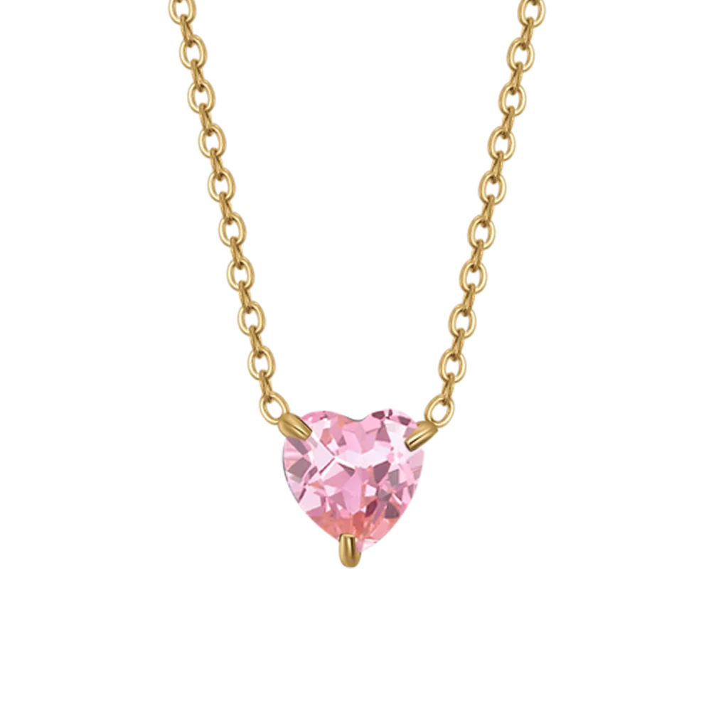 Collana donna in acciaio e IP Gold con cuore cristallo rosa - Luca Barra