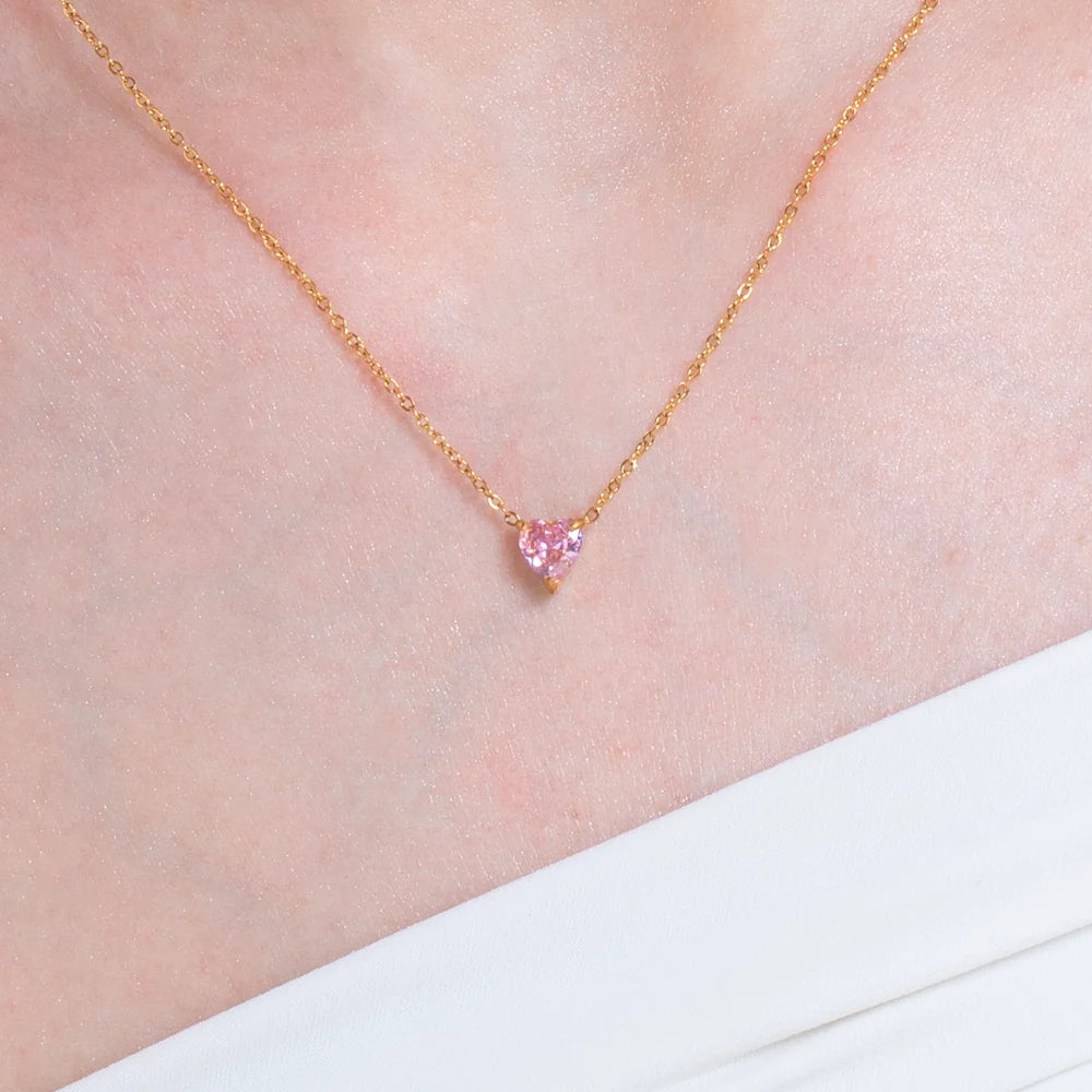 Collana donna in acciaio e IP Gold con cuore cristallo rosa - Luca Barra