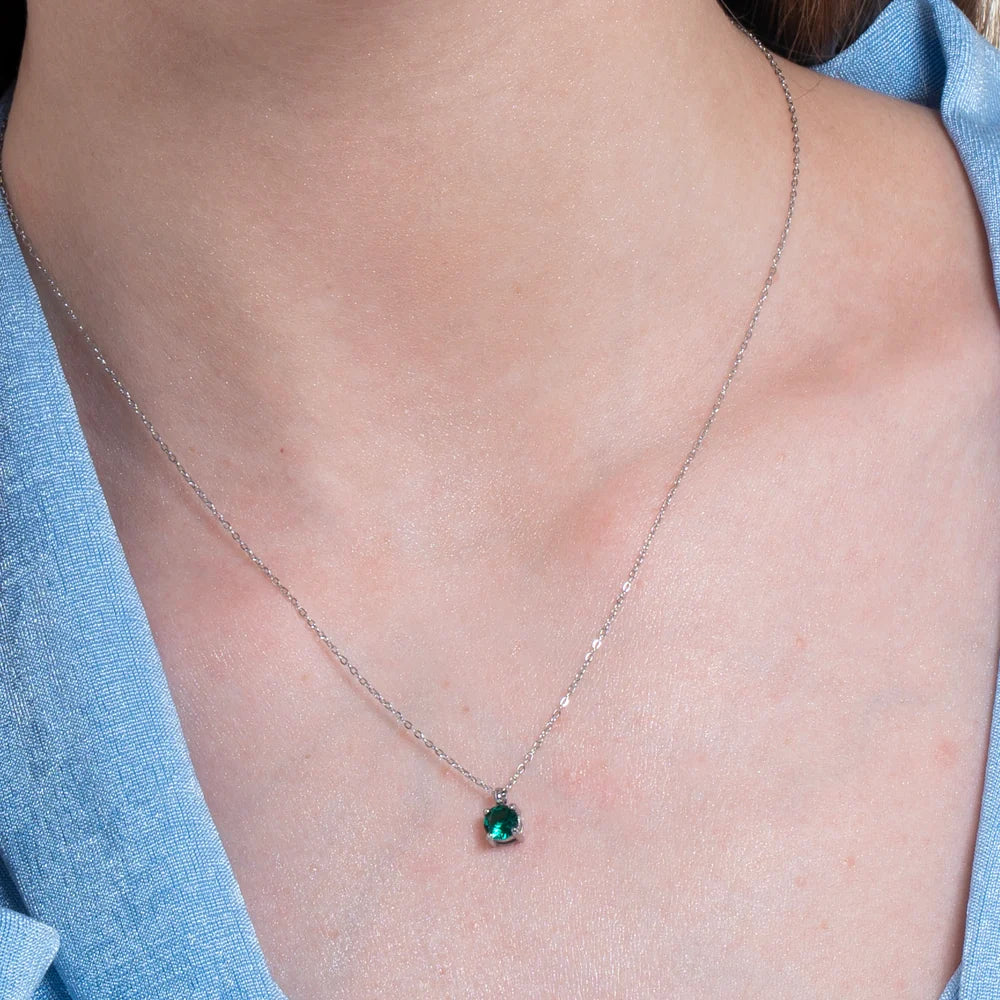 Collana punto luce donna in acciaio con zircone verde - Luca Barra