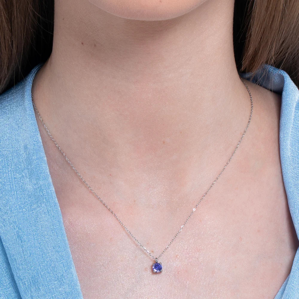 Collana punto luce donna in acciaio con zircone viola - Luca Barra