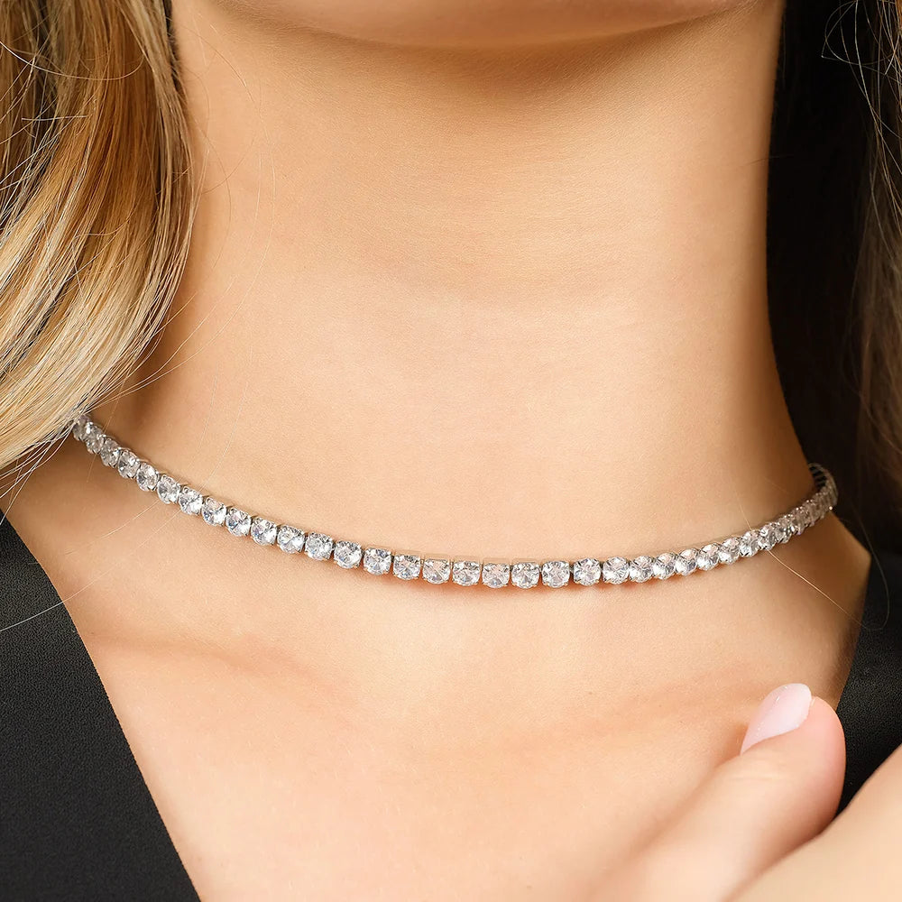 Collana tennis donna in acciaio IP Gold con cristalli bianchi da 4 mm - Luca Barra