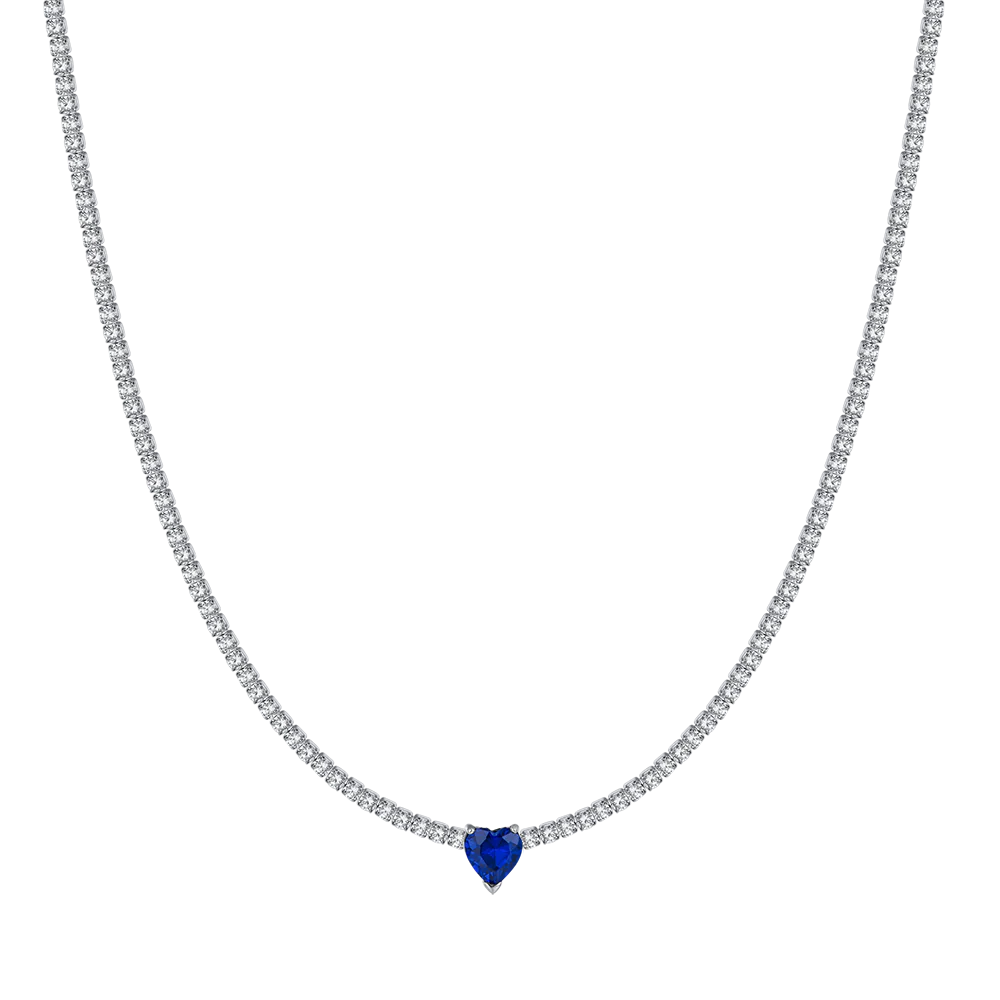 Collana tennis donna in acciaio con cristalli bianchi e cuore cristallo blu - Luca Barra
