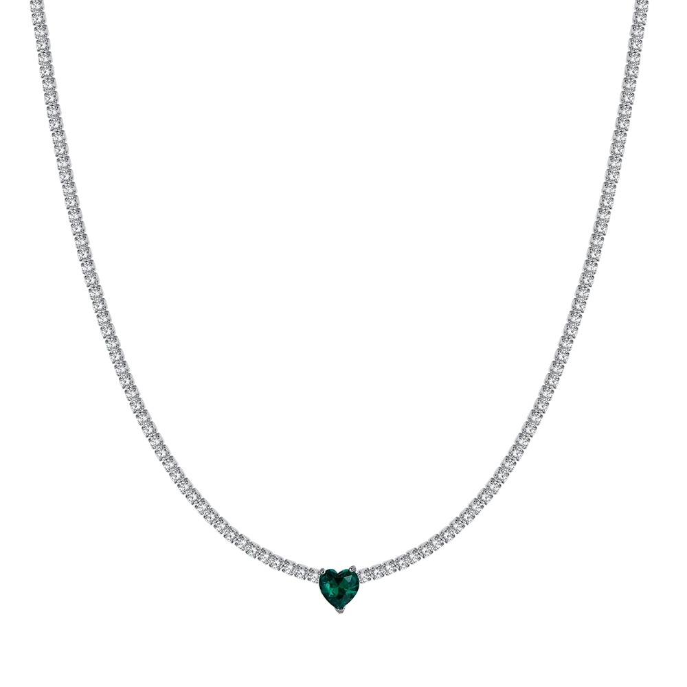 Collana tennis donna in acciaio con cristalli bianchi e cuore cristallo verde - Luca Barra