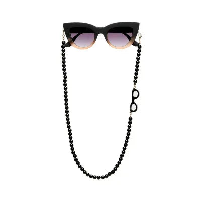 Collana bijoux per occhiali con palline in plastica Black Pearl - Più Forty