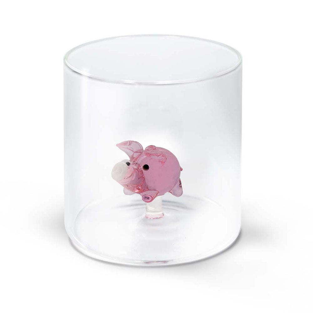 Bicchiere Figura Colorata in Vetro Borosilicato Maiale 250ml WD Lifestyle