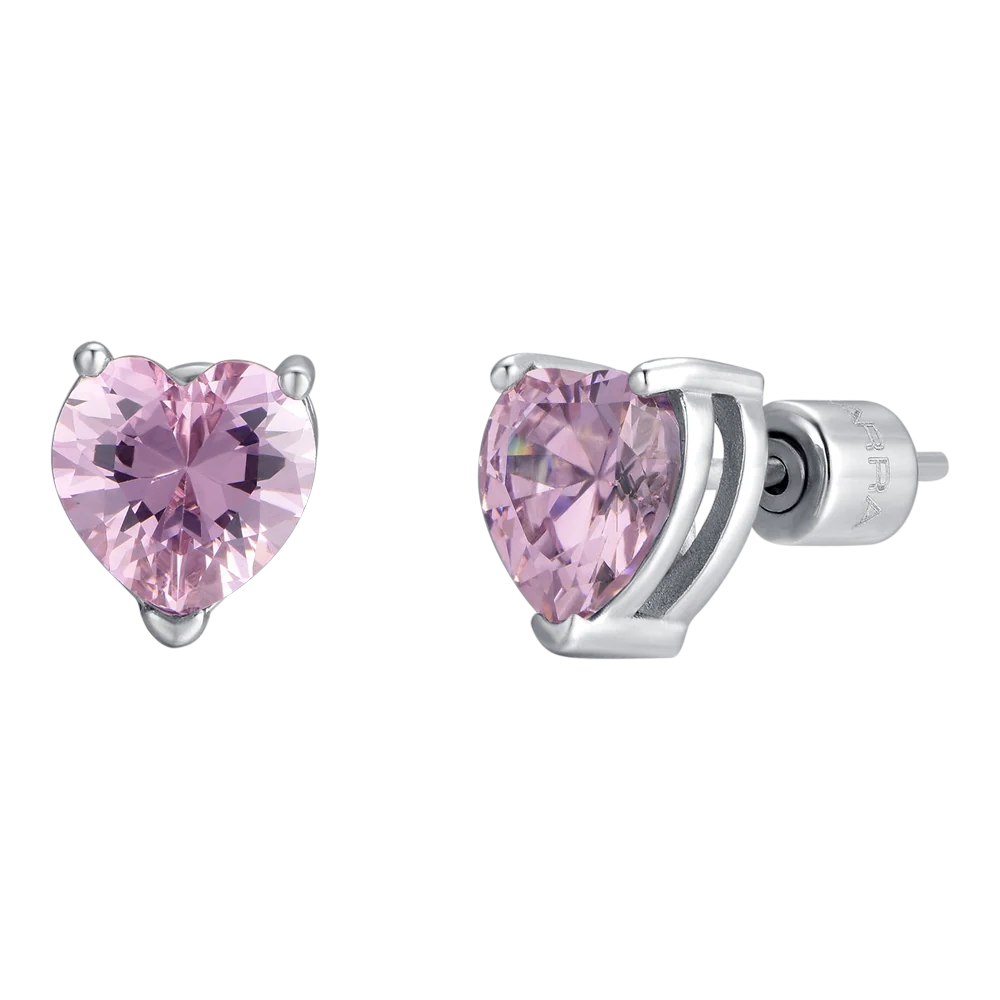 Orecchini donna in acciaio con zircone rosa - Luca Barra