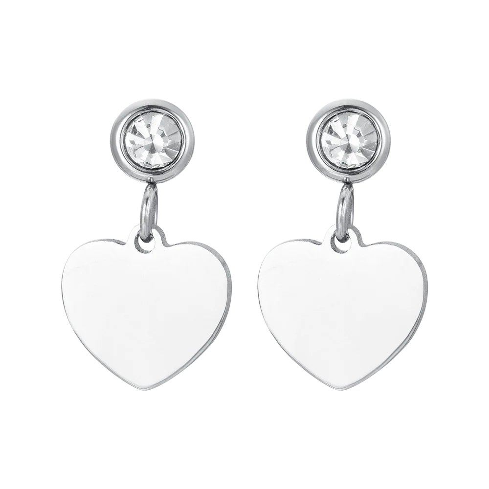 Orecchini donna in acciaio con cuore e zircone bianco - Luca Barra