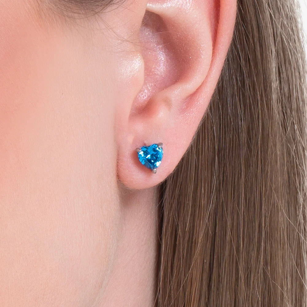 Orecchini donna in acciaio con cuore cristallo blu - Luca Barra