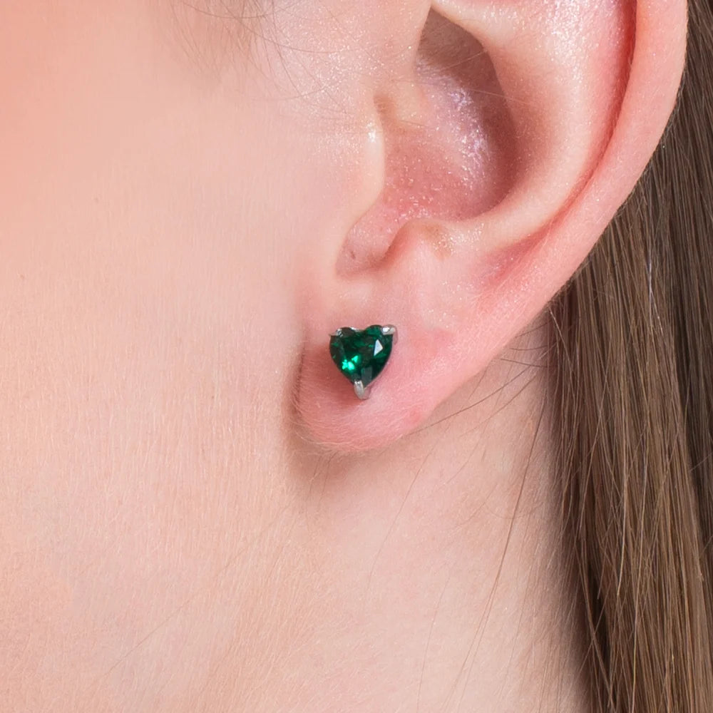 Orecchini donna in acciaio con cuore cristallo verde - Luca Barra