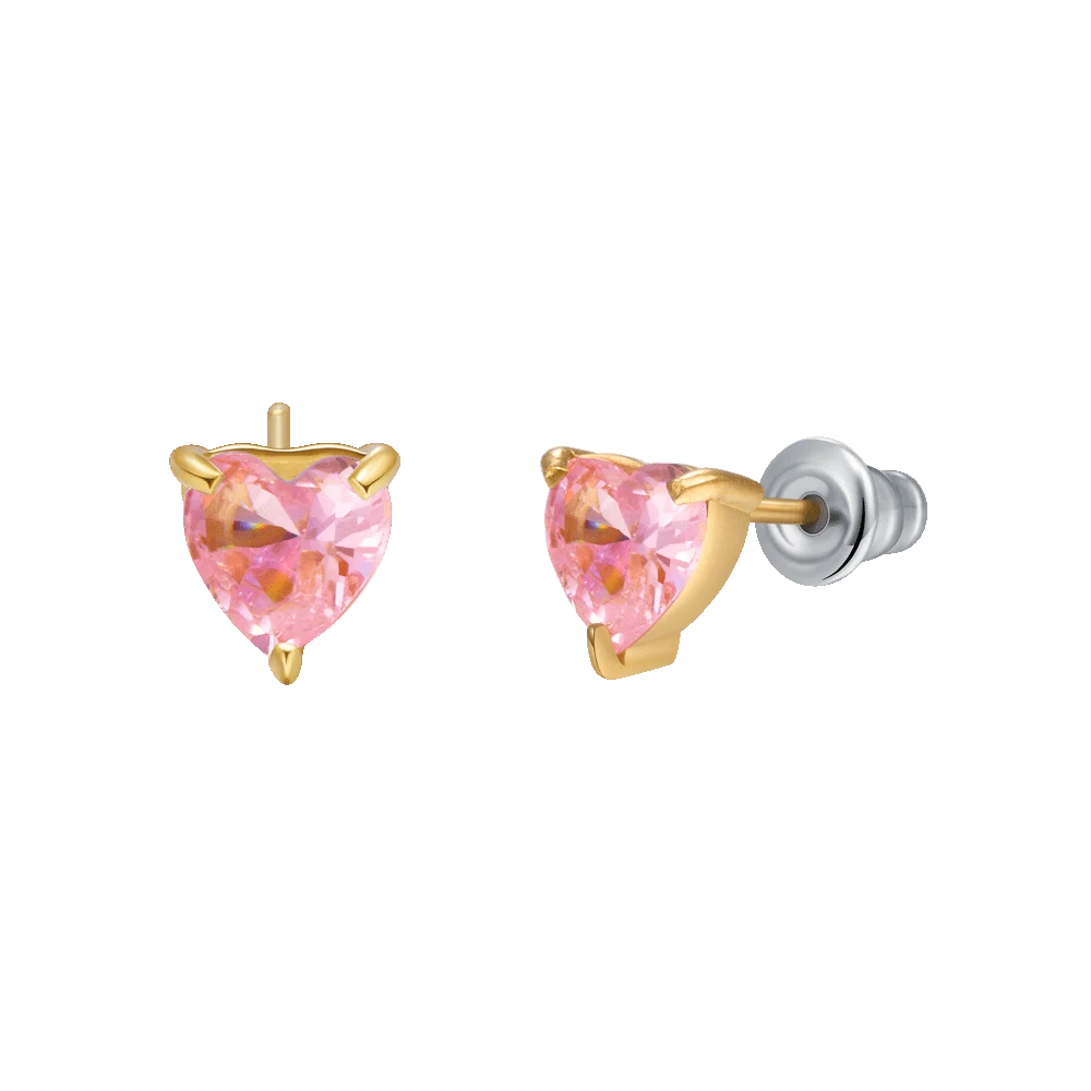 Orecchini donna in acciaio e IP Gold con cuore cristallo rosa - Luca Barra