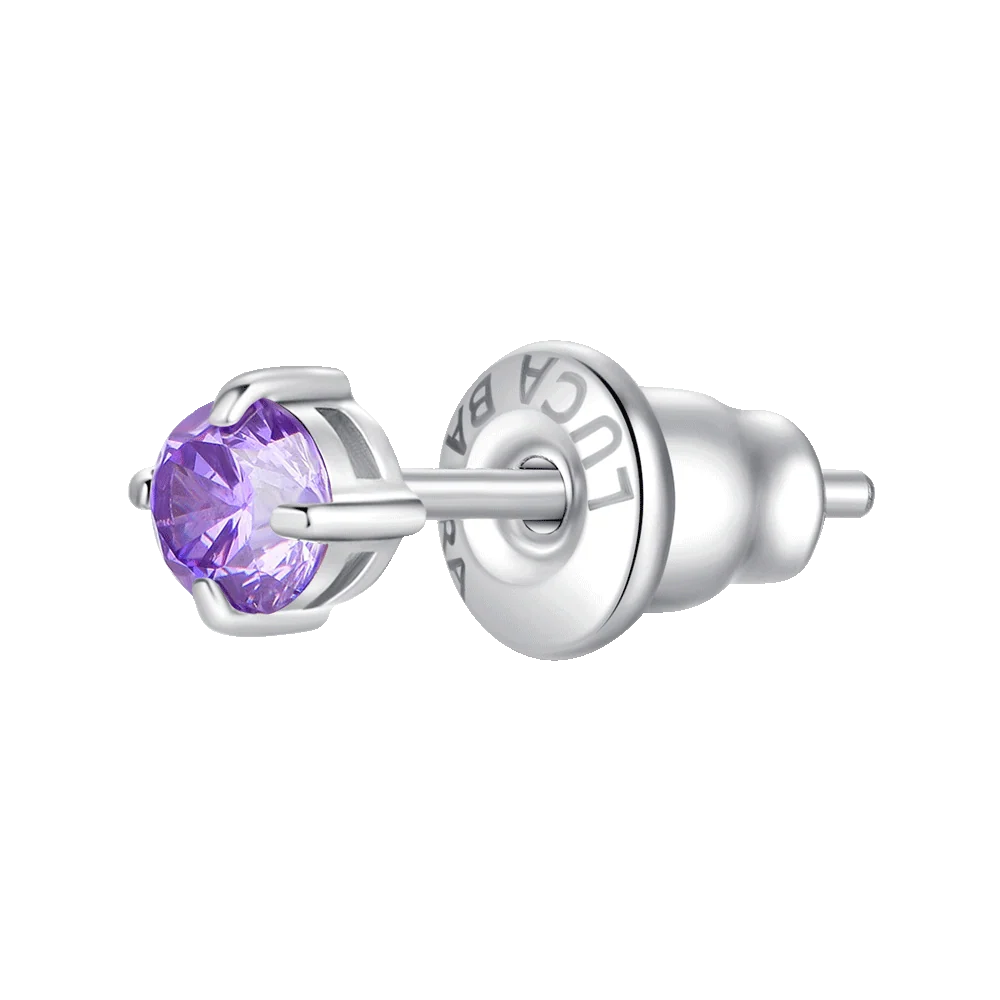 Mono orecchino punto luce donna in acciaio con zircone viola - Luca Barra