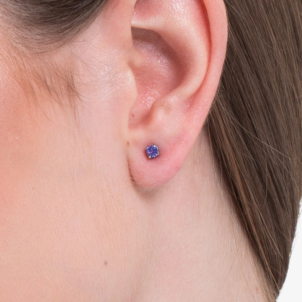 Mono orecchino punto luce donna in acciaio con zircone viola - Luca Barra