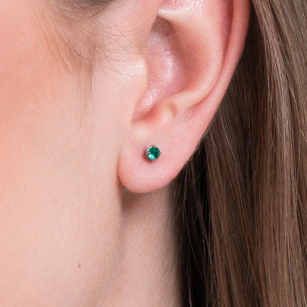 Mono orecchino punto luce donna in acciaio con zircone verde - Luca Barra