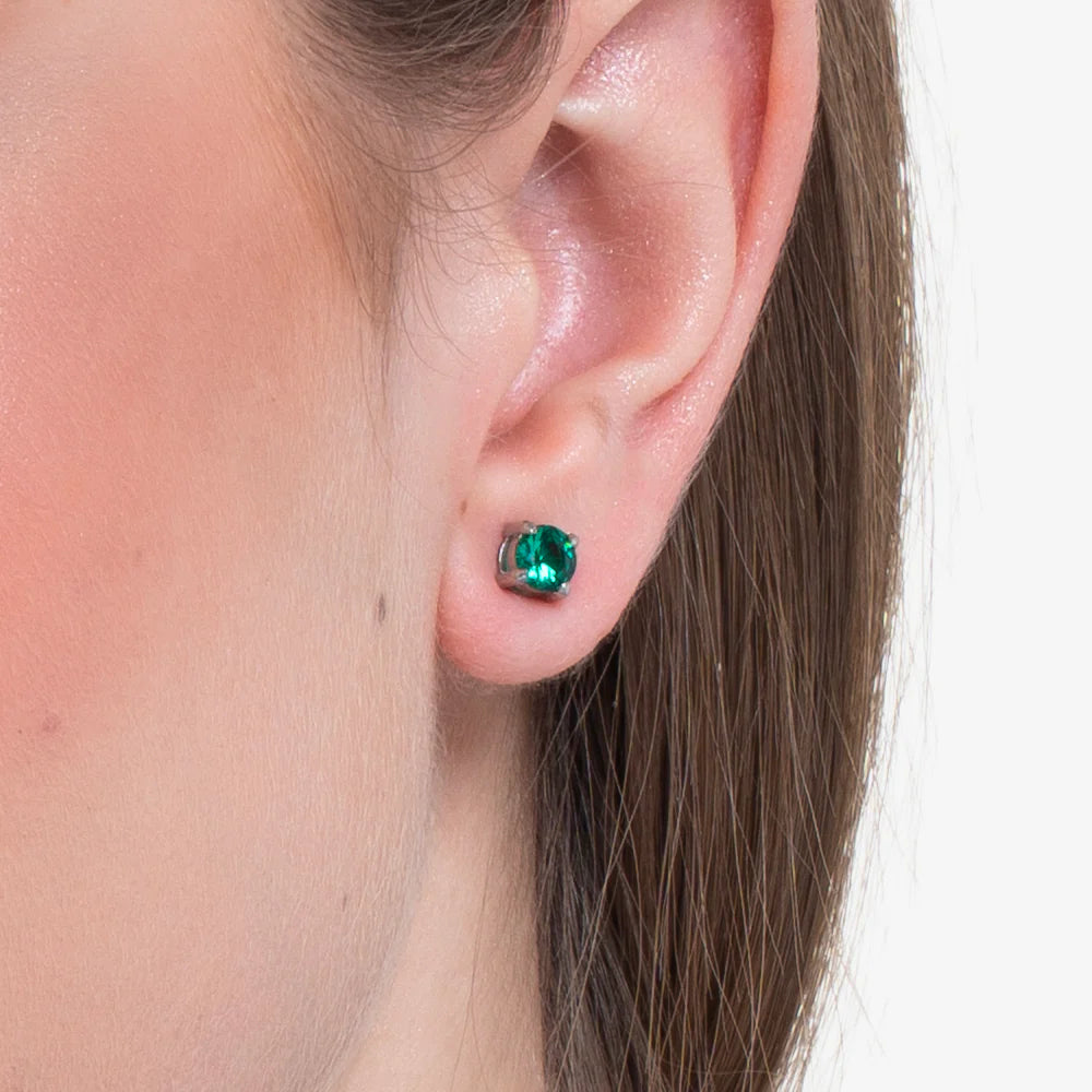 Mono orecchino punto luce donna in acciaio con zircone verde - Luca Barra