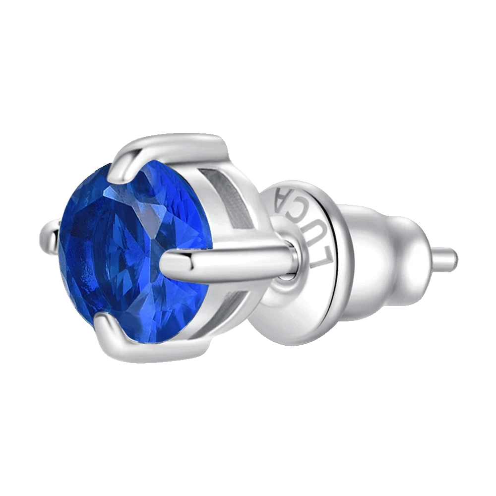 Mono orecchino punto luce donna in acciaio con zircone blu - Luca Barra