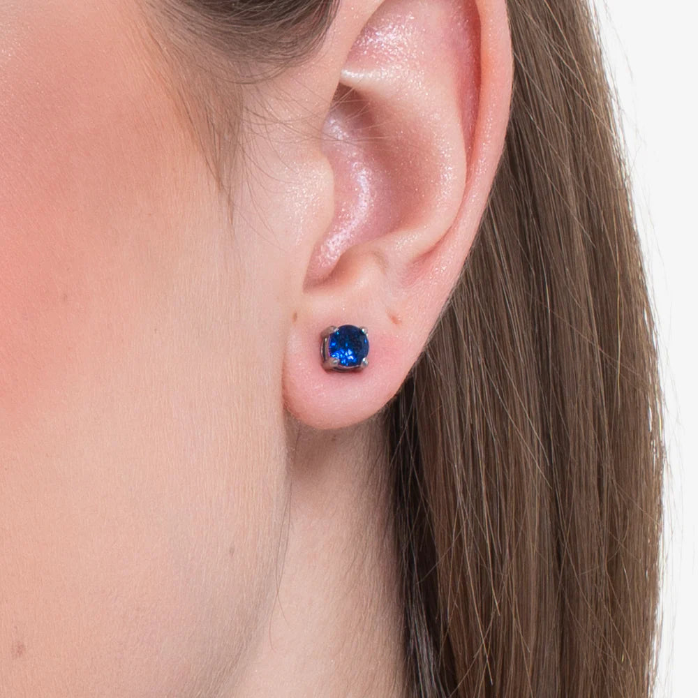 Mono orecchino punto luce donna in acciaio con zircone blu - Luca Barra