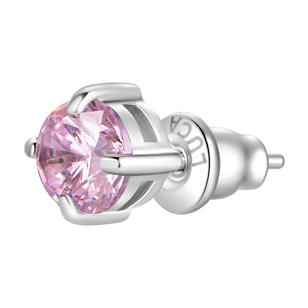 Mono orecchino punto luce donna in acciaio con zircone rosa - Luca Barra