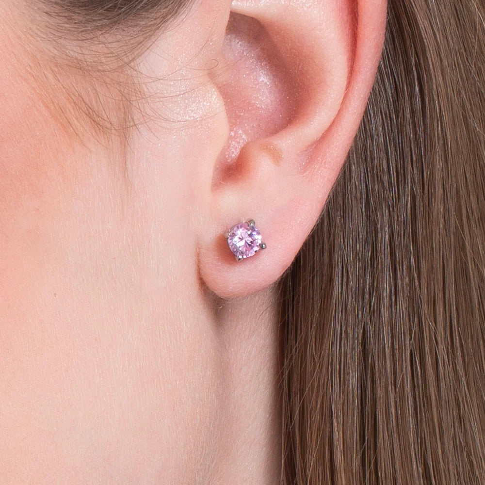 Mono orecchino punto luce donna in acciaio con zircone rosa - Luca Barra