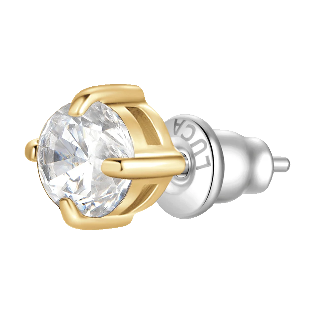 Mono orecchino punto luce donna in acciaio IP Gold con zircone bianco - Luca Barra