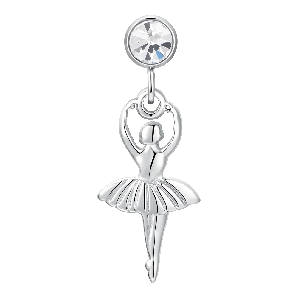 Orecchini donna in acciaio con ballerina e zircone bianco - Luca Barra